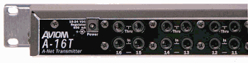 Aviom - A16T - Left Rear Panel - Connect unlimited personal mixers up to 500 feet apart